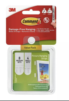 12 Sets 3M Command Strips Medium/Small Bilderrahmen Leinwandbehang Beschädigungsfrei 
