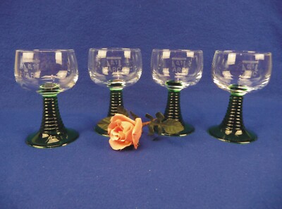 4 Original ARC Arcoroc France Römer Wein Gläser Luminarc 0,1 L grüner Fuß  (A02)