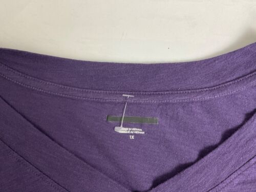 Eileen Fisher Organic Cotton Slubby Jersey Short Sleeve V-Neck Tee Purple 1X NEW - Picture 4 of 7