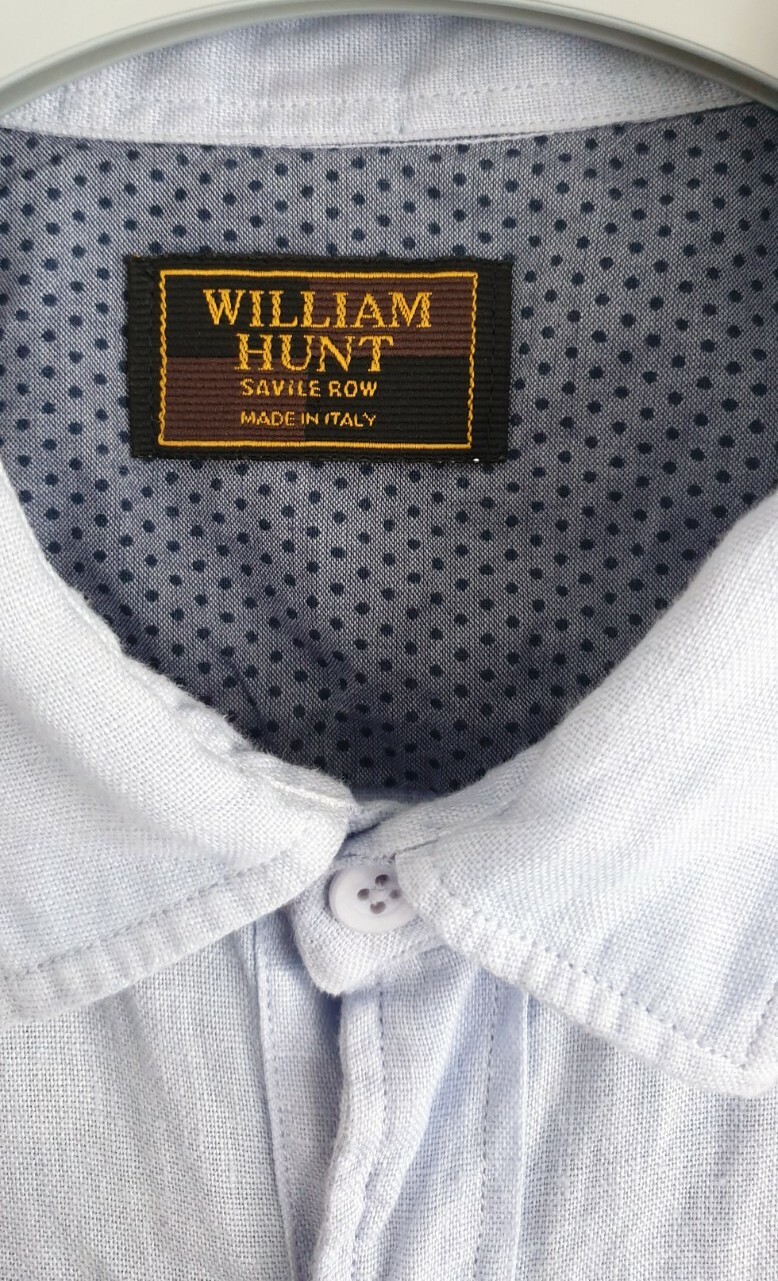 FILA Camicia di lino William Hunt da uomo maniche corte piccola blu Saville Row