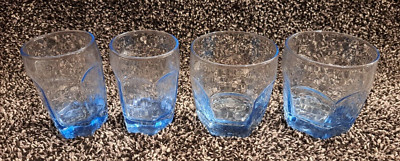 LIBBEY Chivalry Blue Glasses, 2 Sets of 2 - 5 oz & 10 oz, Vintage 1980s Tumblers