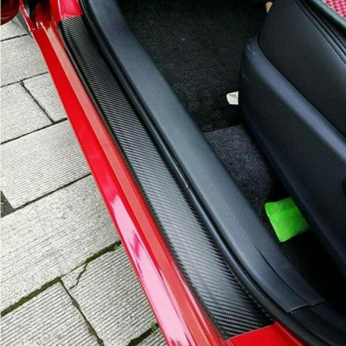 Carbon Fiber Door Sill Guards Scratch Protection Stickers 4-Piece Car Door Sill Protectors - Carbon Fiber Vinyl Scratch Guards In Blue Carbon Fiber Door Guards