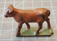 Vintage Cast Iron Brown Calf Cow on Base Stand - ORIGINAL PAINT - AA