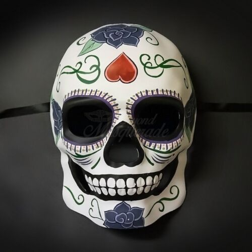 Day of the Dead Full Face White Skull Halloween Masquerade Mask with Heart - Picture 2 of 4