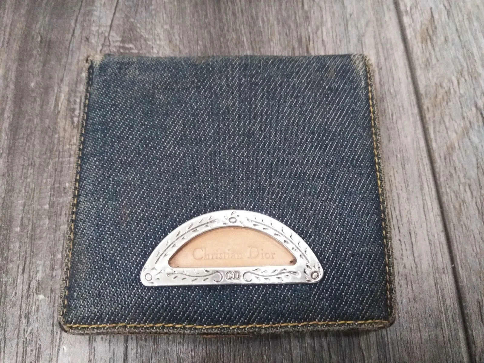 Vintage. Portefeuille double pli en denim logo Christian Dior