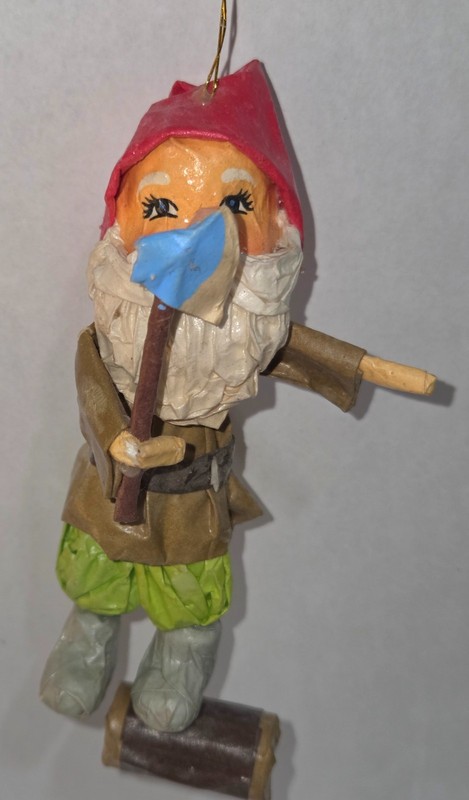 Vintage Paper Mache Gnome Elf Santa Lumberjacks Christmas Tree Ornament