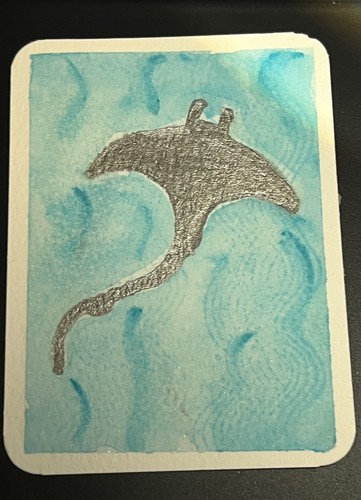 ACEO, Original Manta Ray Watercolor on Paper, Manta Ray Art