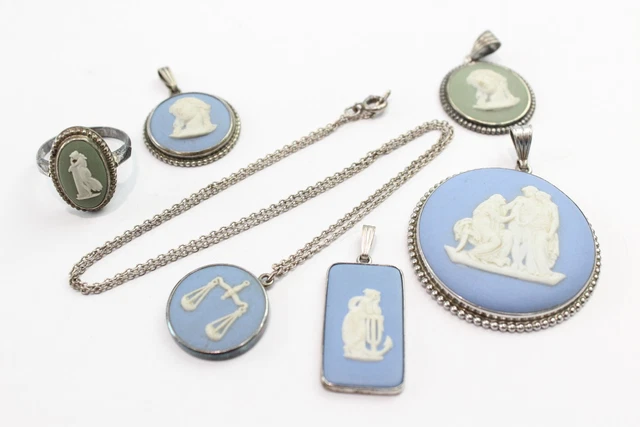 08 Wedgewood Sterling Silver Jewellery Jasperware Neoclassical Sage Scales x 6