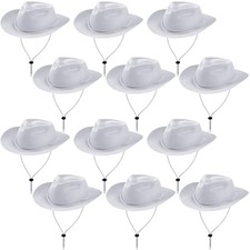 12 Pieces Western Cowboy Hat Set Plastic Felt Wide Brimmed Felt Cowgirl White