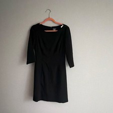 Vince Camuto Black Solid Sheath Knee Dress 8 Scoop Neck 3/4 Sleeve Zip