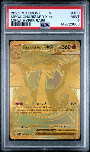 2025 Pokemon Phantasmal Flames Mega Charizard X Mega Hyper Rare PSA 9 #130 Gold