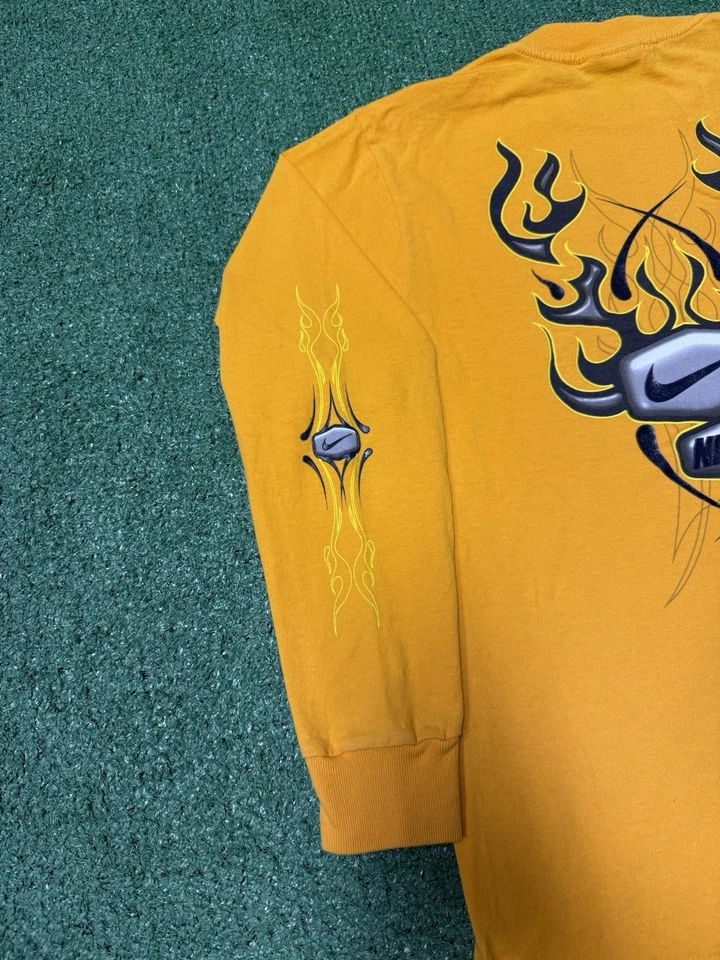 Vintage Y2K Nike Tribal Long Sleeve Shirt Boys Medium 10-12 Yellow Flame Grunge - Image 3 of 4