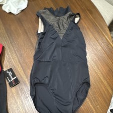 Balera Women's Black Mesh Mock Neck Sleeveless Dance Unitard Leotard MA