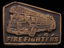 HK21116 GREAT 1970s U.S.A. FIREFIGHTERS w/FIRE TRUCK BELT BUCKLE