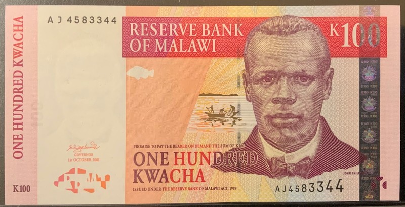 2001 MALAWI PAPER MONEY - 100 KWACHA UNCIRCULATED BANKNOTE!