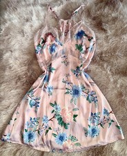Vintage Y2K Mini  lace trim iris lilly floral Slip Dress pink size L fairy core 