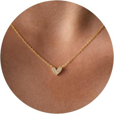 Heart Necklaces for Women Dainty 14K Gold Plated Non Tarnish Cz Diamond Pendant