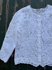 Vintage 1960s Hand Embroidered Linen White Blouse