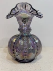 Fenton Purple Carnival Iridescent Beaded Melon Vase Signed Hand Painted