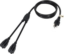 2 Way Power Cord Splitter 6 Ft Outlet Saver 16 Gauge 3 Prong UL Black