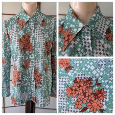 Vintage 1970s 100 Polyester Dagger Collar Shirt Disco Hippy Floral Abstract Med