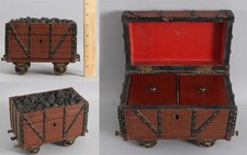 Antique Handmade Painted Folk Art Railroad Coal Car, Tea Caddy Box, NR