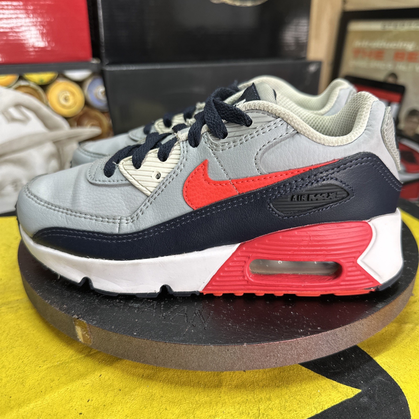 SAOLA Air Max 90 pelle GS grigio lupo cremisi taglia 1 anno