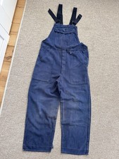 80s Vintage Distressed French Le Laboureur Style Herringbone Work Worn Overalls