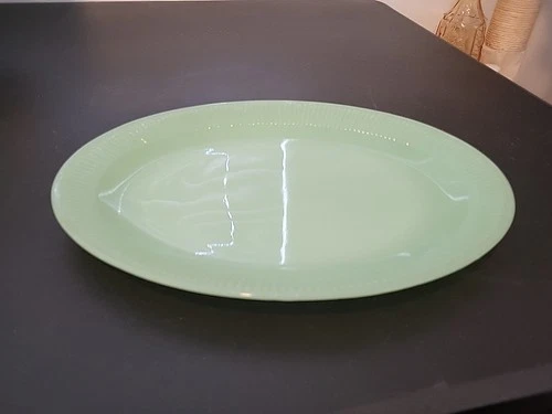 Vintage 1940s-60s Fire King “Jane Ray” Pattern Jadeite 12” Oval Platter