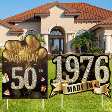 2Pcs Birthday Yard Signs 50Th Birthday Decorations for Men Women Black Gold Happ