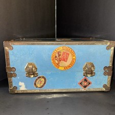 Vintage Child  s Doll Steamer Trunk with Eleven 11 Stickers