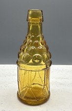 VTG Amber Glass Mini Bottle Grape Cluster & Drum Pattern Made in Taiwan 3.25&rdquo;