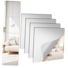 4 Pack Self Adhesive Acrylic Mirror, 8 x 8 Inch Frameless Shatterproof Stick