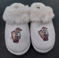 Polo Ralph Lauren Sledding Charlotte Scuff Bear Furry Slippers Womens Sz 9