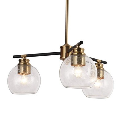 LNC Amiry 3-Light Black and Brass Chandelier A04715 Modern With Glass Shade New
