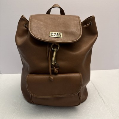 Vintage 90 s Esprit De Corp Brown Faux Leather Drawstring Backpack Purse Y2K