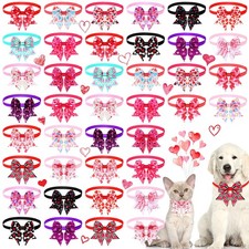 Maitys 40 Pcs Valentine's Day Dog Bows Ties Heart Adjustable Pink Red Bowties...