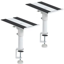 VIVO Universal White Steel Clamp-on Desk / Table Speaker Stands, 2 Pack