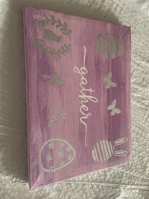 Handmade Easter Canvas Plaque Purple Decorative Spring Gathering Rectangle