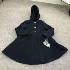 Rothschild Coat Girls 10-12 Blue Hooded Faux Fur Fit Flare Dressy Winter