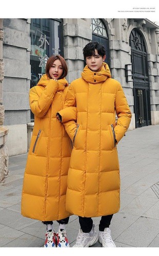 Men Women Long Puffer Coat Quilted Hooded Zip Jacket Parka Overcoat Slim Fit - Picture 11 of 18