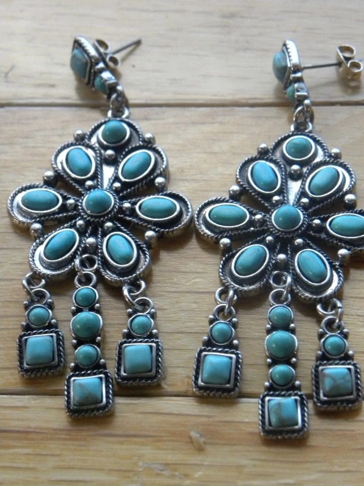 PENDIENTES ARAÑA TURQUESA METALES MIXTOS 2-1.2" Foto 3 de 4