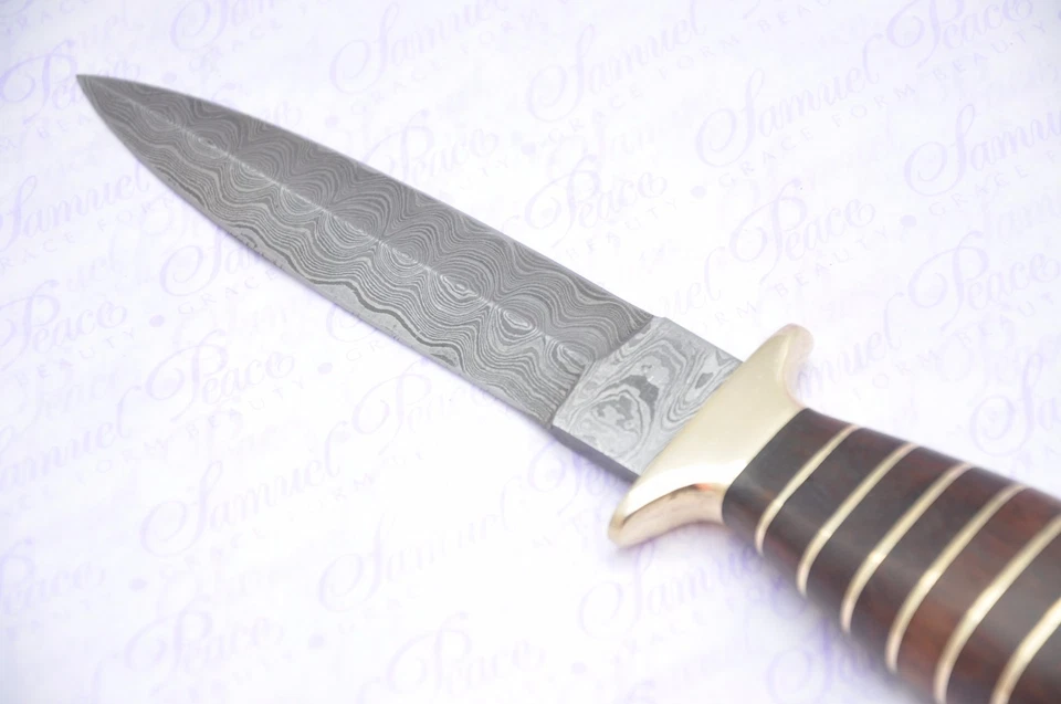 Auténtico cuchillo de aguja de palo de rosa y latón acero Damasco Sheffield Inglaterra Foto 4 de 4