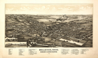 Panoramic Map of Bellevue Ohio 16x24