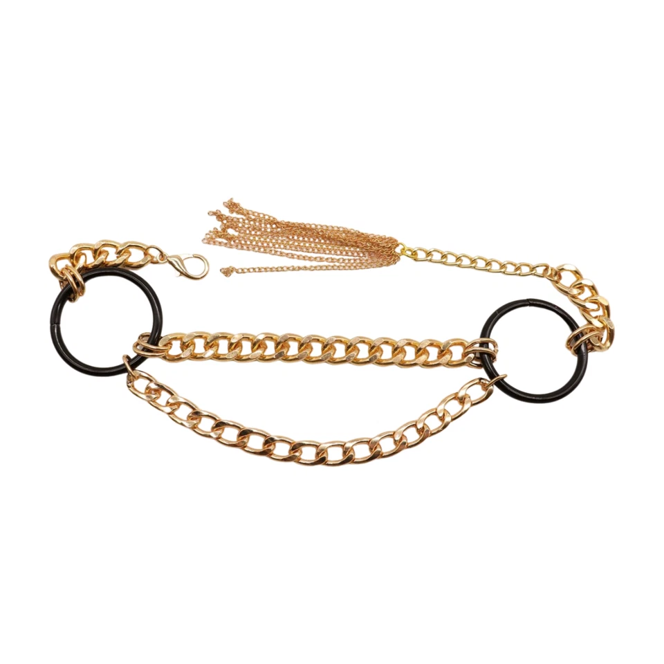 Mujer Oro Metal Cadena Bota Pulsera Zapato Negro Círculos Dije Borla Motocicleta Foto 3 de 4