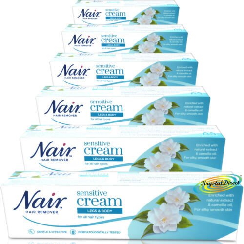 6x Nair SENSITIVE Hair Removal Cream With Camellia Oil Legs Bikini 80ml - Photo 1 sur 1