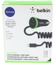 Belkin Car Charger with Micro USB  and USB Vehicle Charger 17W 3.4Amp NEW