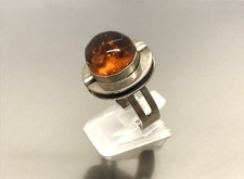 Old Amber Ring Vintage Unique Gift Natural Baltic Amber Bead Ladies 8,1g 19224