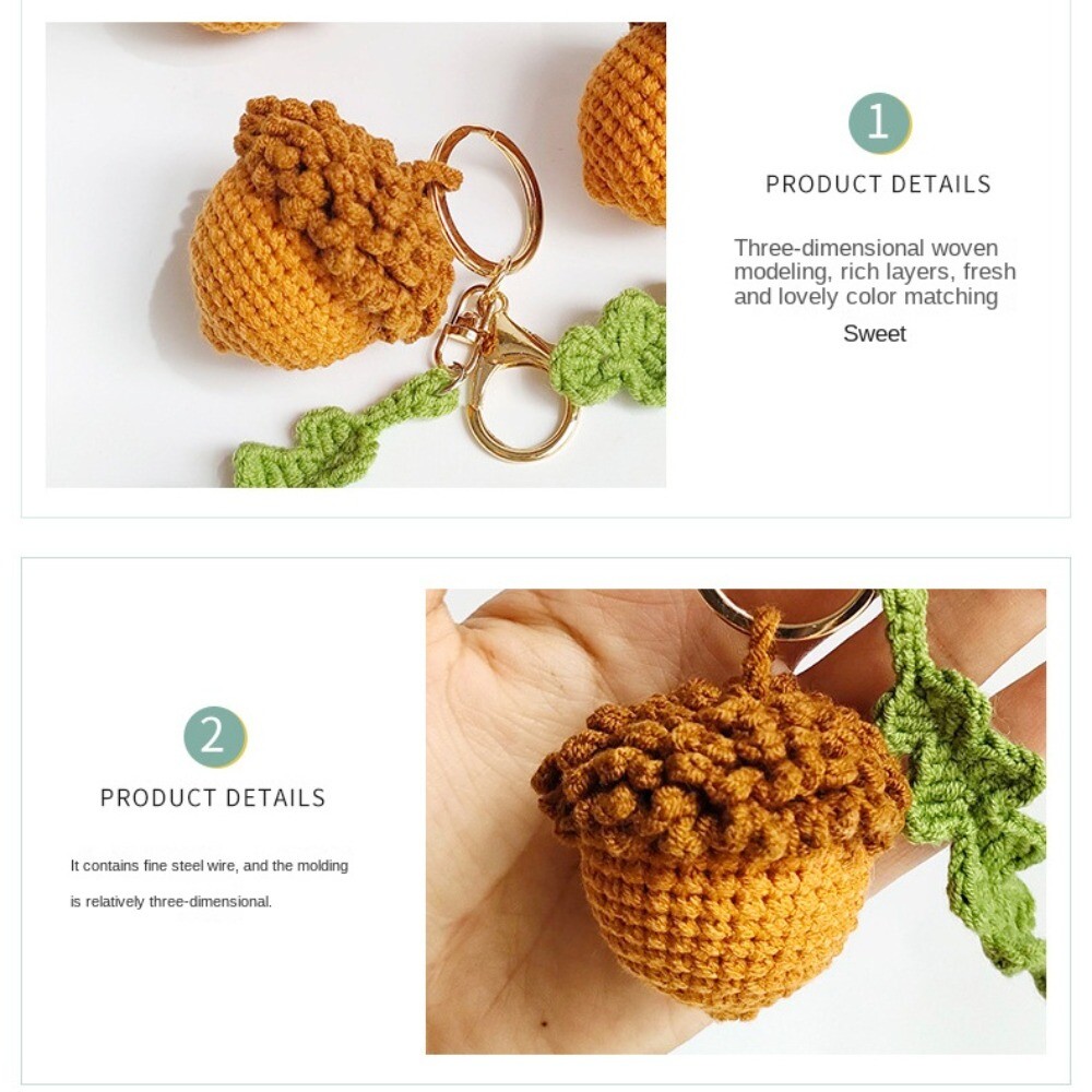 Acorns Diy Handmade Crochet Pine Cone Knitting Pine Cone Keychain Bag