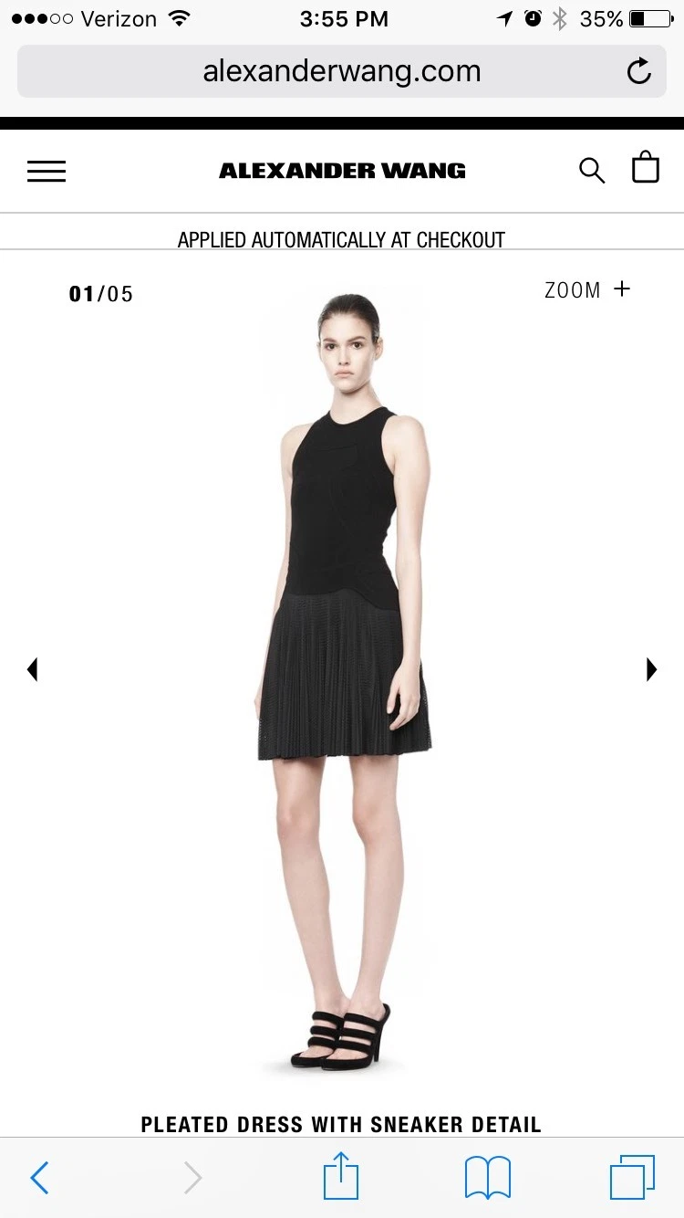 $1.170 0 2 xs s Alexander Wang abito sneaker senza maniche in vinile traforato plissettato